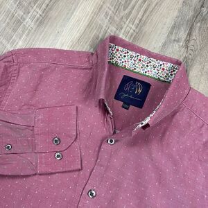 John Lennon Mens Button Up Shirt Medium Pink Dots Geometric Pattern Short Sleeve